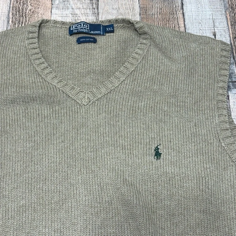 Vintage Polo Ralph Lauren Sweater Vest Mens XXL Beige Cotton V Neck Classic Pony